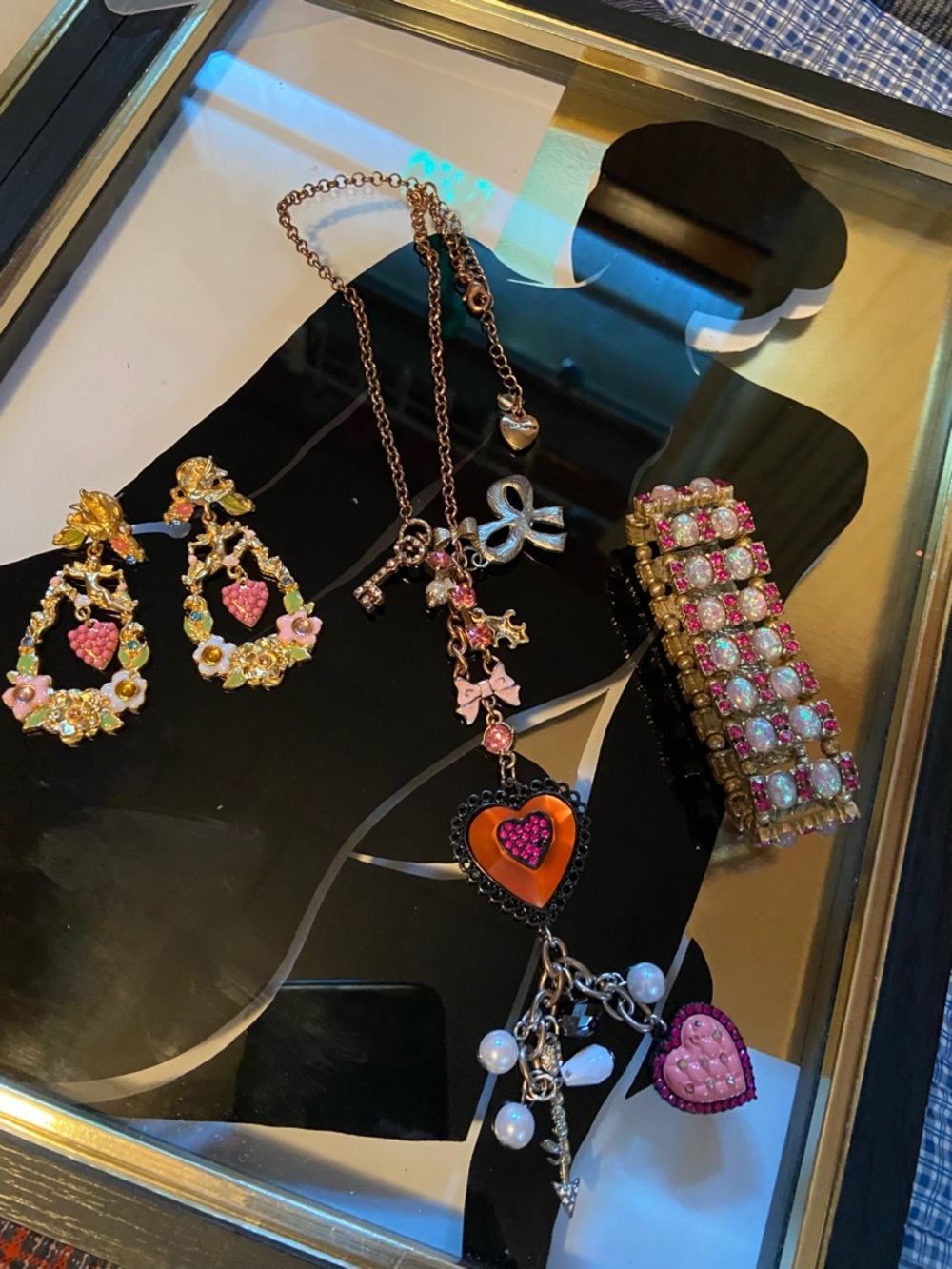 BJ Heart Charm Pendant Necklace,  Fanstar earrings, and Faux Opal bracelet